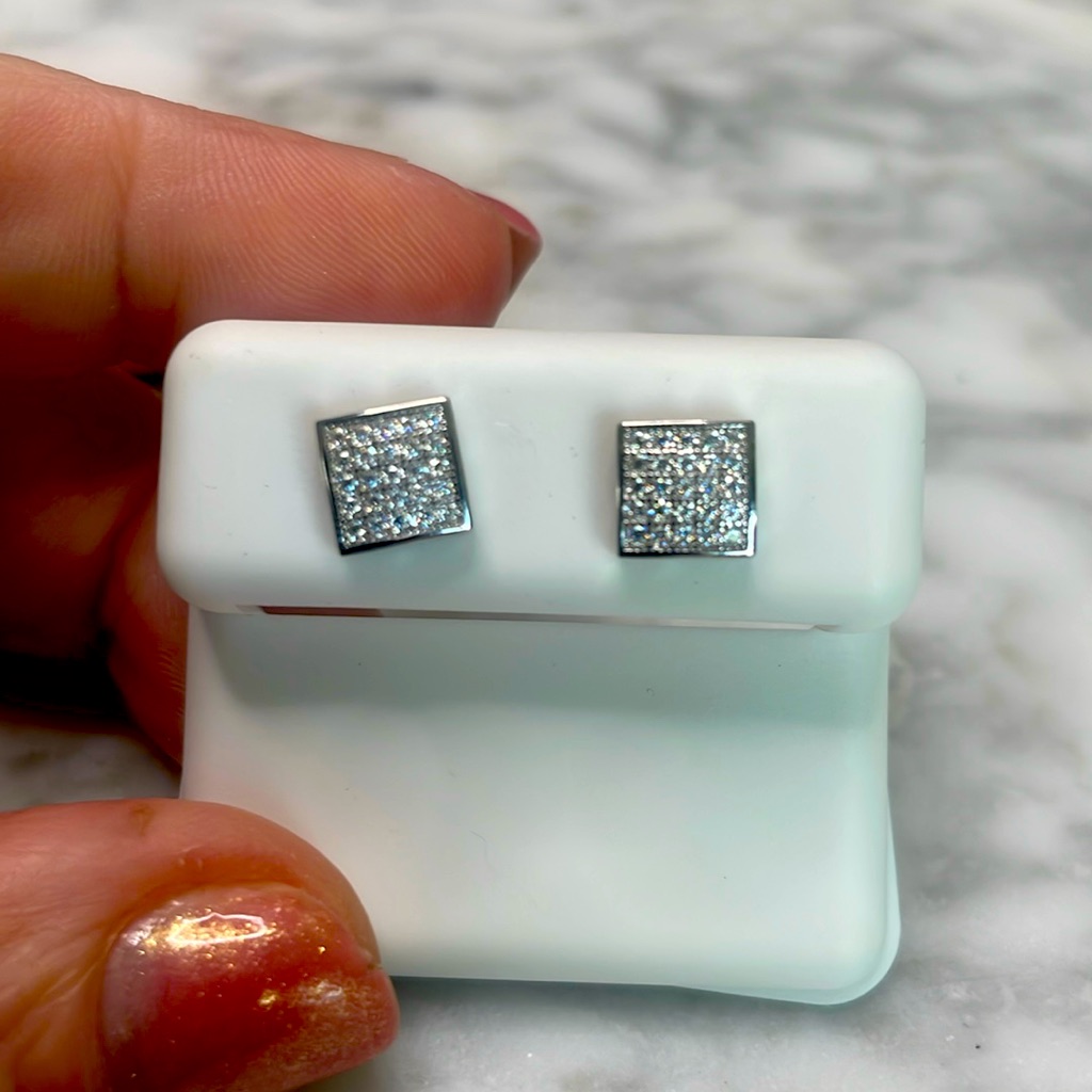 925 Moissanite Square Tile Screw Back Studs